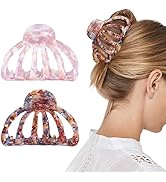 Shinowa Hair Clips, [2-Pack] Bohemian Tortoise Shell Hair Claw Clips Strong Hold Big Hair Jaw Cli...