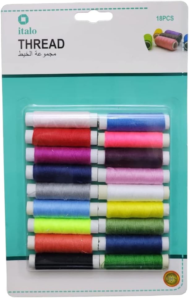18-Piece of Spun Polyester Sewing Thread For General Sewing And Repair Purpose Multi Colour Approx 50 Meter Per Reel