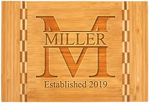 Personalized Bamboo Cutting Board with Butcher Block Inlay – Miller (Paddle)