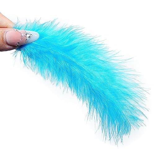 Tharaht 100Pcs Fluffy Turkey Marabou Feathers 4-6Inch For Craft Dream Catcher Decoration Natural Fluffy Turkey Marabou Feathers,Aqua Blue #TOP3