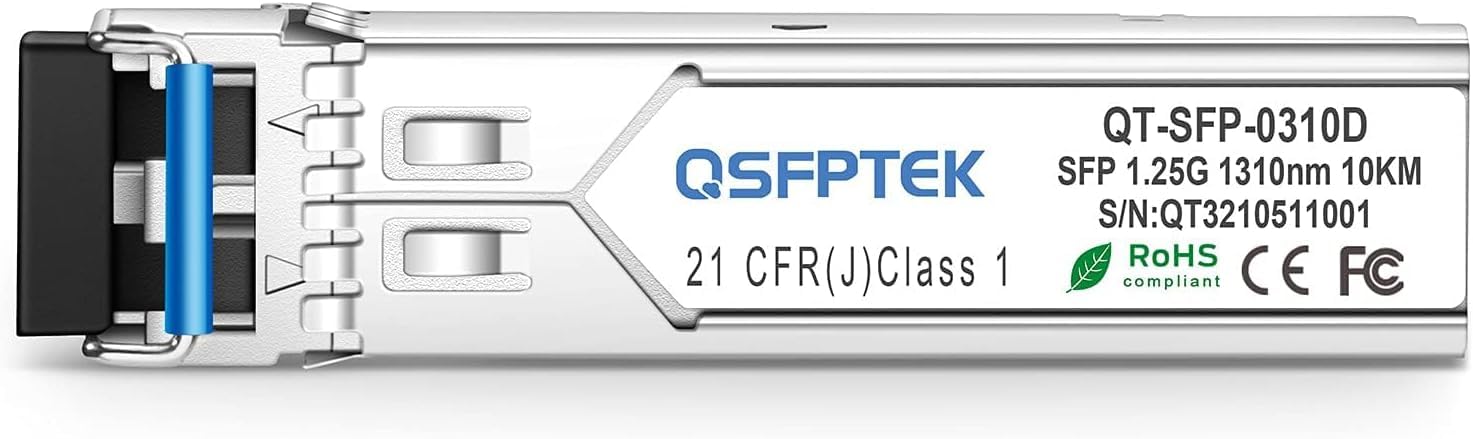QSFPTEK 10Pack Gigabit 1000BASE-LX/LH 1,25 G Module 1310nm 10km DDM LC Port Monomode Mini-GBIC pour Cisco GLC-LH-SMD/GLC-LX-SM-RGD, Ubiquiti UF-SM-1G Microtique