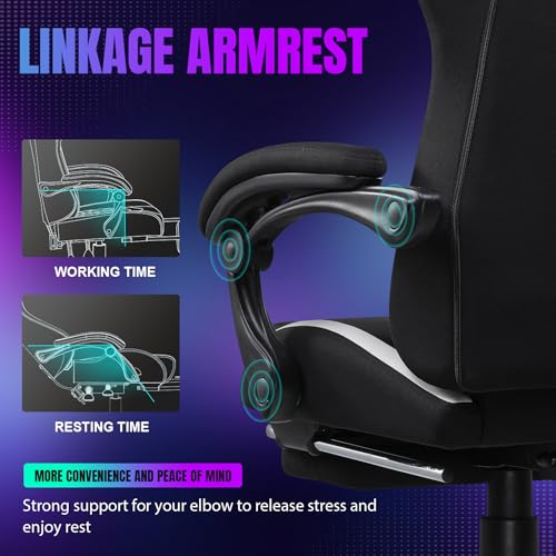 Image of GTPLAYER RGB Gaming Chair with Footrest, LED Lights, Ergonomic Computer Chair with Linkage Armrest, Breathable Fabric for Home Office Desk - Video Game Chairs for Adults, Standard RGB