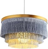 Conception chic à pampilles à plusieurs niveaux : ce lustre glamour comporte plusieurs niveaux de franges en tissu soyeux, tombant en cascade à partir d'un cadre en métal finition dorée polie. La conception à plusieurs niveaux ajoute une texture dynamique et volumineuse, projetant une lumière douce et chaleureuse qui élève instantanément n'importe quelle pièce avec un luxe moderne et une touche artistique.