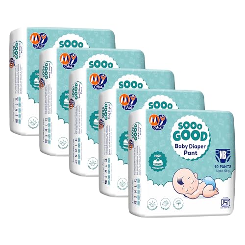 Image of SOOO GOOD Baby Diaper Pants With Aloe Lotion & Wetness Indicator | Soft & Comfortable | Fast Absorption, Rash-Free, Leak-Proof, For Newborns Up to 5 kg, 50 Count, Pack of 5
