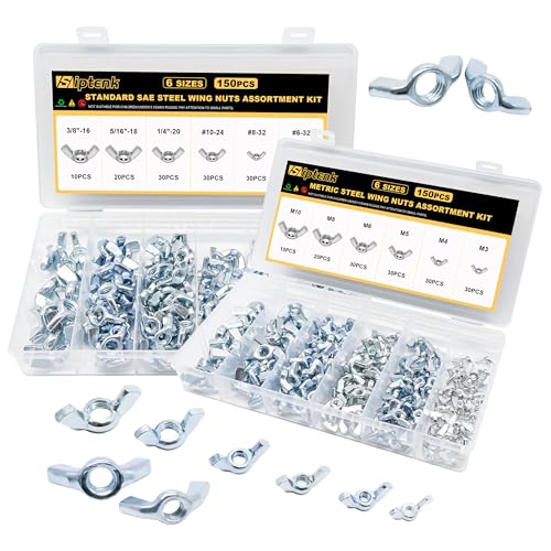 Siptenk 300PCS Metric &amp; SAE Wing Nuts Assortment Kit M3-M12 6-32 to 3/8"-16