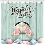 PXH Easter Egg Shower Curtain 66x72inch, Funny Rabbit Wooden Boart Easter Egg Pysanka Osterei...
