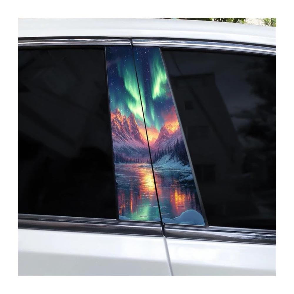 Decorative Items 2pcs Car B-Pillar Waterproof Decal Moon and Mountain DIY Car Door Pillar Decorative Decal(C)