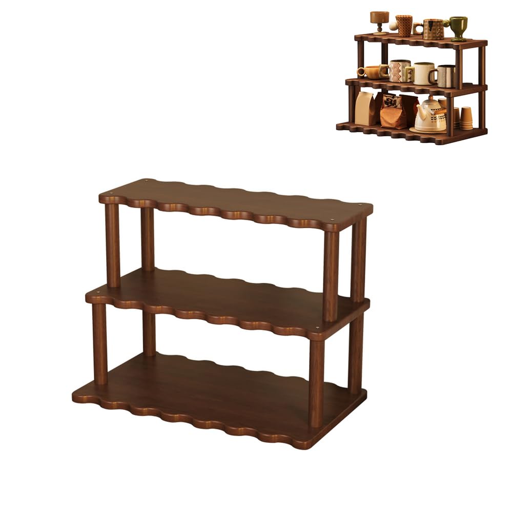 UCK-KIT Wooden Mug Holder Countertop, 3 Tier Coffee Cup Holder Mug Display Coffee Mug Organizer Mug Rack for Coffee Station Organizer Mug Shelf for Cabinet for Kitchen, Home,30cm