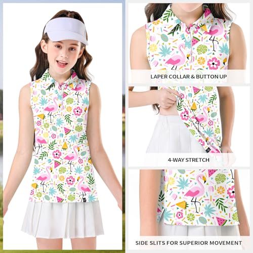 Image of Soneven Girls Sleeveless Polo Shirts Button UP Golf Tennis T-Shirts with Collared Quick Dry Tank Tops for 4-14 Years