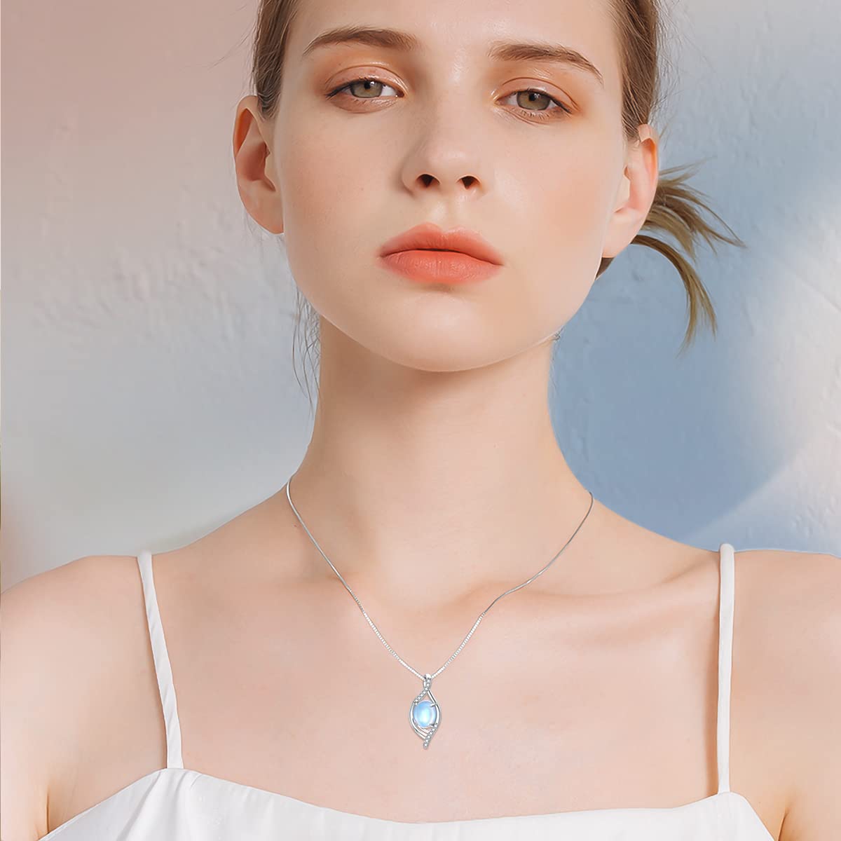 Mondstein Kette Damen 925 Sterling Silber Anhänger Halskette Tropfen Regenbogen Schmuck Geburtstag Geschenk für Mutter Mädchen