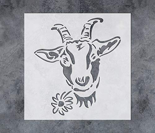 GSS Designs Farmhouse Goat Flower Stencil - Reusable Mylar Farm Animal Template Stencils for Painting on Wood Wall Canvas (12x12Inch) - Art Painting Tools for DIY (SL-105)