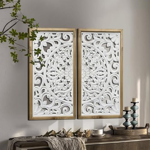Amazon.com: XIAOAIKA Rustic Wood Frame Wall Art Set of 2, White ...