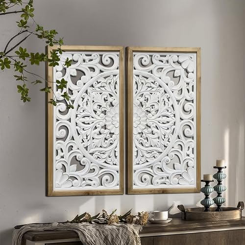 XIAOAIKA Rustic Wood Frame Wall Art Set of 2, White