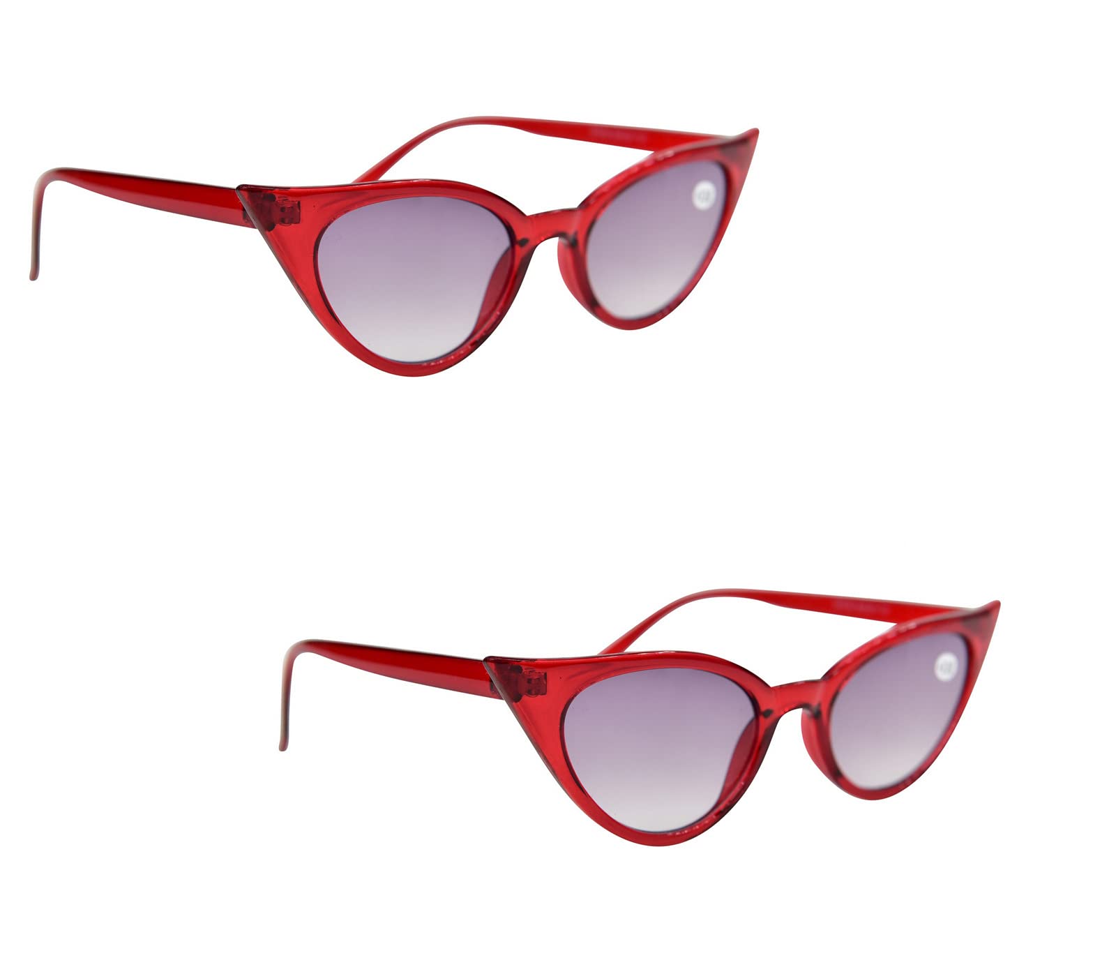 Fads & Fashions 2 Pairs Mix N Match Cat Eye Reading Glasses Sun Readers & Sunglasses UV400 Retro 1960s Metal Hinges MT57 (2 x Red Sun Readers, 2.0)