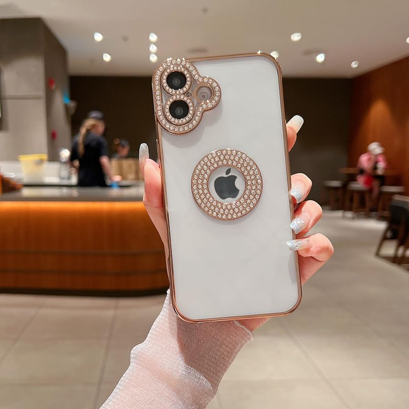 Image of LuxuryKase Sparkling Crystal Clear Case for iPhone 16 | Logo Cut | Soft Protective TPU Case | Diamond Camera Lens Protector - Gold