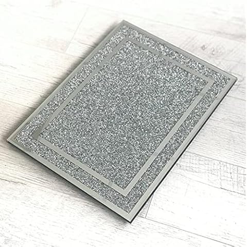 Silver Chopping Board Filled with Crushed Diamond Crystal Serving Platter Bread Board Heat Resistant Glass Tableware Place mat Cover