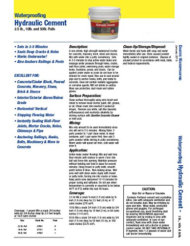 Damtite 07031 Gray Waterproofing Hydraulic Cement, 2.5 lb. Pail