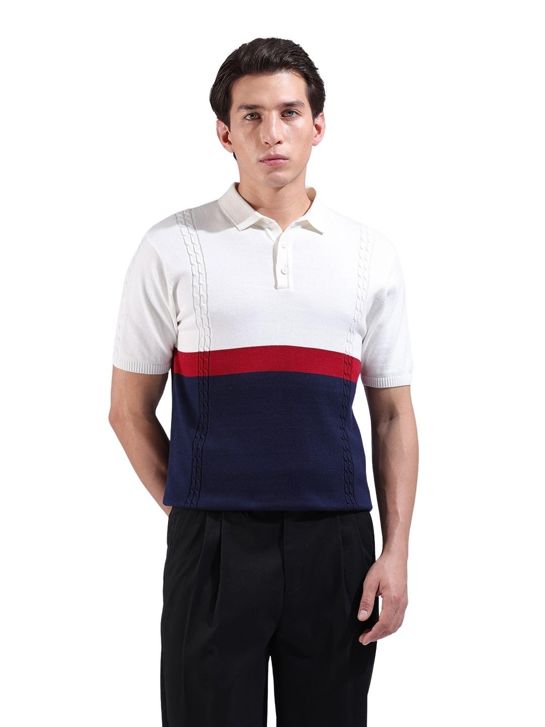 The Indian Garage Co Men Slim Fit Textured Flatknit Half Sleeve Polo T-Shirt-picture-24