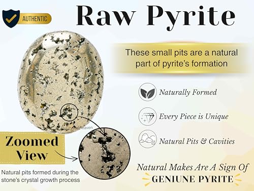 Image of Certified Raw Pyrite Crystal Palm Pebbles Stones for Anxiety Stress Relief Massage - AAA Grade Original Healing Gemstone Agate Palm Stone for Yoga Meditation Spiritual Reiki Feng Shui