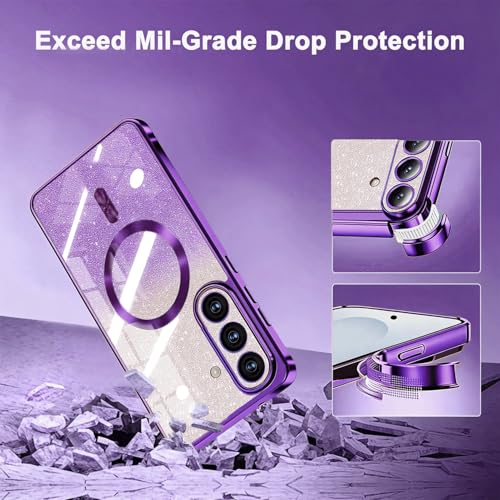Image of Misscase for Samsung Galaxy S26 Case Compatible with MagSafe,Built-in Camera Lens Protector Full Protection Soft TPU Anti-Scratch Anti-Fingerprint Magnetic Glitter Slim Case Cover Purple