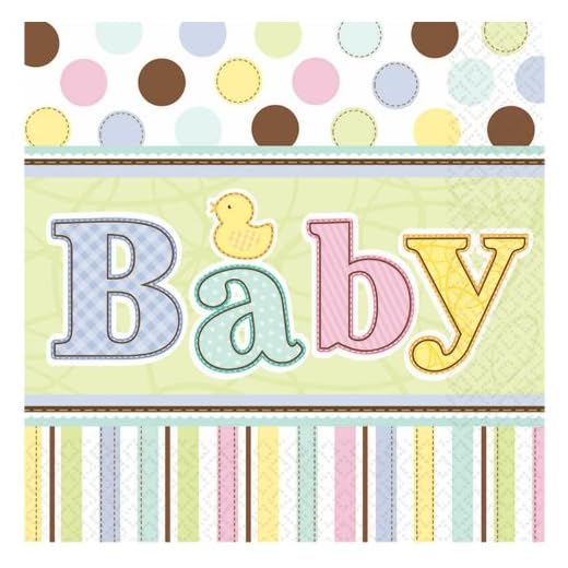 Servetter, färgglada med baby-text, 33 x 33 cm, 36-pack