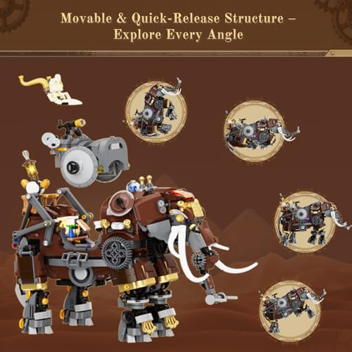Lumibricks Steampunk Steamphant Lighting Building Bricks Set - Mammoth Model Playset Collection Display kit with Minifigures 1055 Pcs for Adults & Teens & Steampunk Lovers - image 3