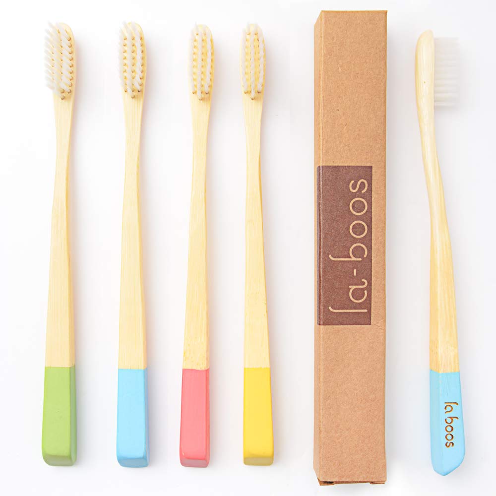 Best Nature Manual Color Bamboo Toothbrush, New Extra Soft Compact Bristle Toothbrush,Best Biodegradable for Gingivitis and Sensitive Teeth. (4 PCS)
