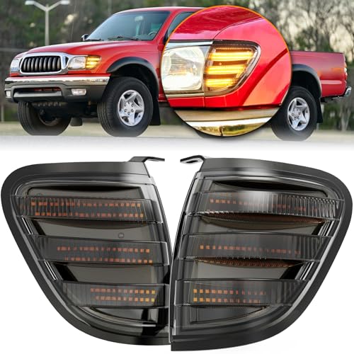 PXPART LED Corner Lights, Smoke Lens Waterproof Side Marker Light Assembly Compatible with 2001 2002 2003 2004 Toyota Tacoma Pickup Replacement for 8161004090B0 8162004090B0