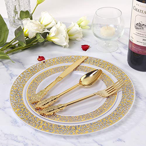 Wdf 300 Pieces Gold Plastic Silverware Disposable - Heavy Duty Plastic Cutlery - Gold Silverware Sets Includes 100 Forks, 100 Spoons, 100 Knives #TOP4