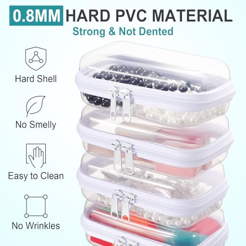 Image of Hoolerry 4 Pcs Hard Clear Zipper Case Makeup Bags Plastic Zipper Pouch Transparent Storage Box Containers for Cosmetics, Snacks, Building Blocks, Puzzles(Clear,5 x 3 x 2 in,White)
