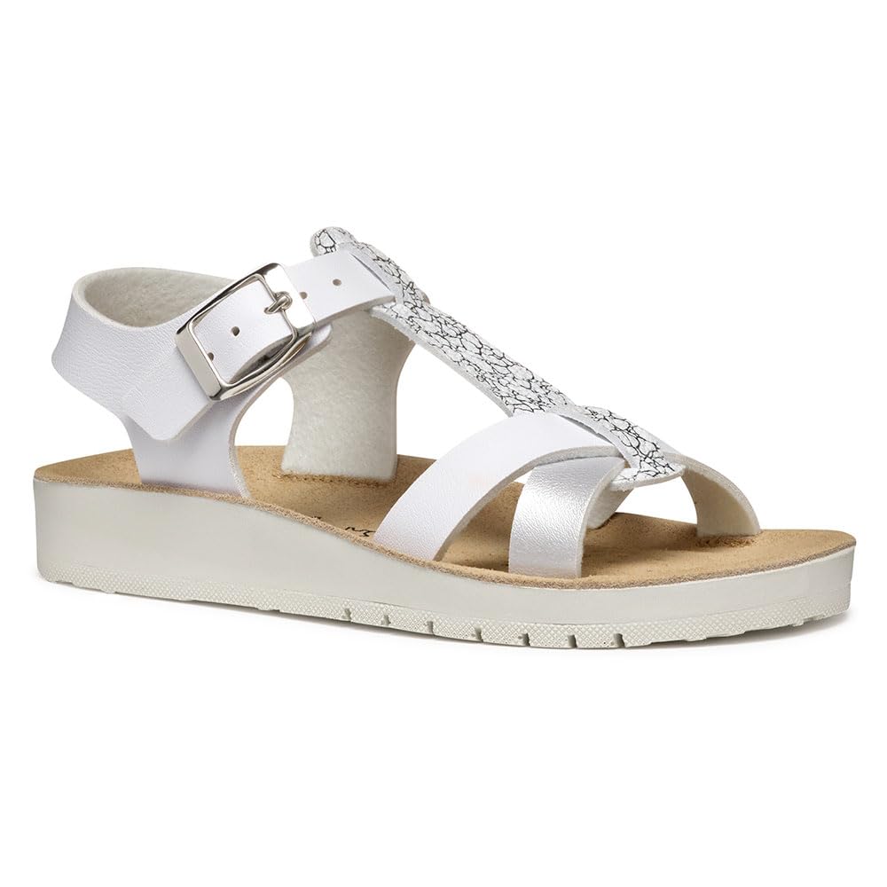 Geox Girls J Costarei Gi Sandal, White Silver, 12.5 UK