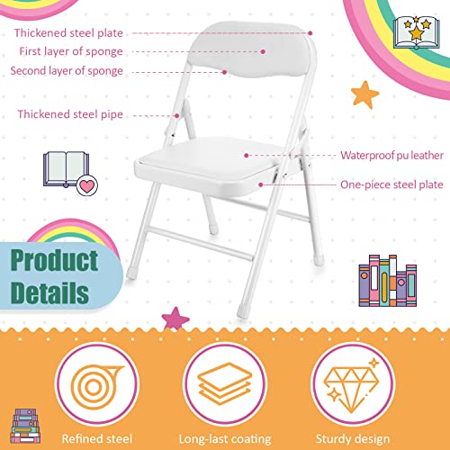 Queekay Kids Folding Chairs With Padded Seats And Backrest Foldable Steel Frame Kids Foldable Chair For Children Toddler Study Indoor Classroom Desk Tables Event Banquet Wedding (White) #TOP2