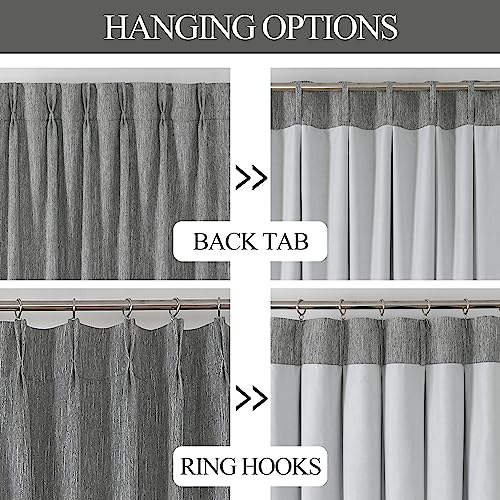 Image of Vision Home Charcoal Grey Pinch Pleated Full Blackout Curtains Room Darkening Window Curtains for Living Room Bedroom Thermal Insulated Pinch Pleated Drapes with Hooks Back Tab 2 Panel 40 inch Wx108 L