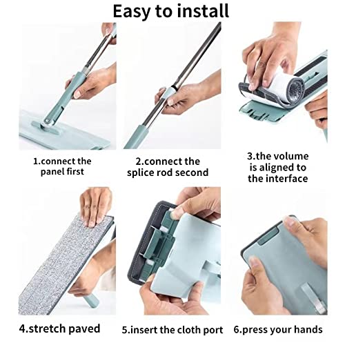 AnraM Wischmopp/flacher Bodenwischer Haushalt 2-teiliger Mikrofaser-Mopp freihändiger Scheuermopp Nass- und Trockenreinigungsset Flacher Mopp mit Eimer Bodenreinigungssystem (Farbe: Blau Grau Set) – Bild 4