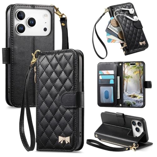 Étui iPhone 17 Pro Max portefeuille anti perte avec fermeture éclair
