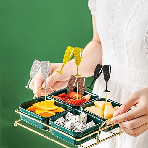 24 Pcs Wine Glass Cupcake Toppers Dessert Picks For Christmas Wedding Baby Shower Birthday Cake Theme Party Decorations Supplies - (Black、Gold 、 Silvery And Coffee Color) #TOP4