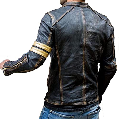 Men's Antique Cafe Racer Motorcycle Retro Vintage Quilted Distressed Leather Biker Black Jacket3