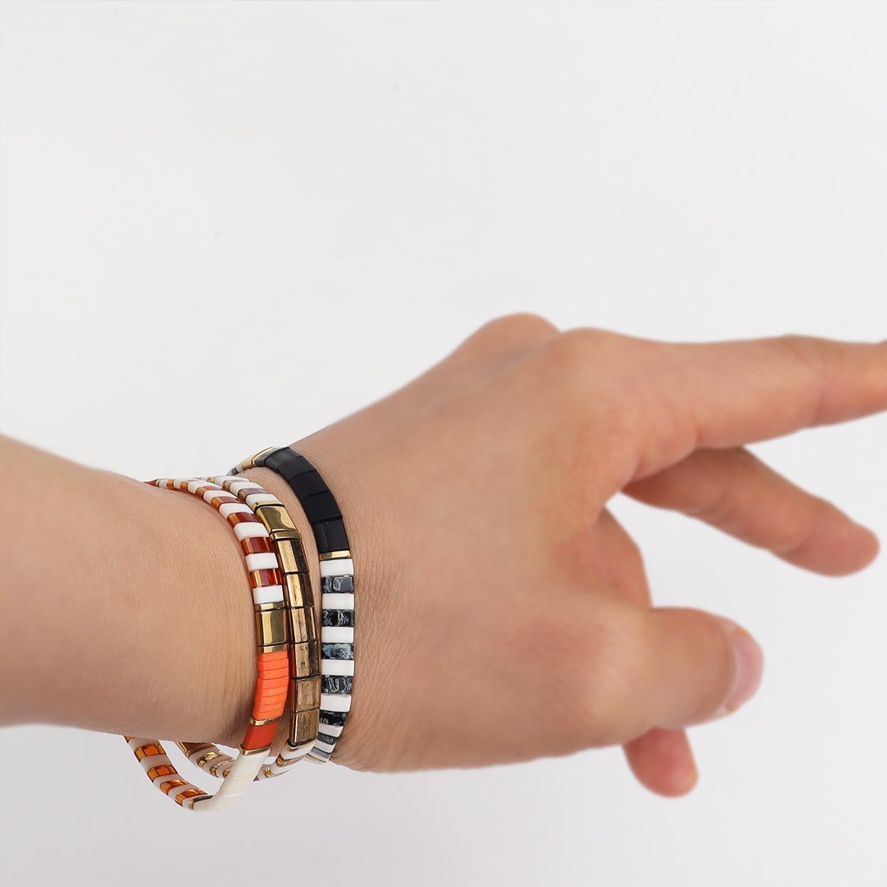 Tila Beaded Stretch Strand Bracelets for Women, Cute Boho Stackable Handmade Colorful Mixed Flat Square Beads Elastic Beach Surfer Bracelet Trendy Jewelry Friend Gift - Image 3