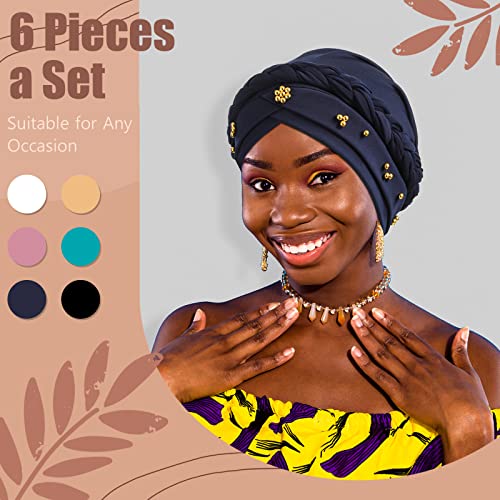 Image of 6 Pieces Turbans for Women Turban Head Wraps for African Black Women Headscarf Cap Beanie Wrap Braided