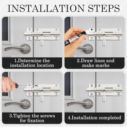 2 Stück Edelstahl Slide Bolt Verriegelung, Riegelschloss mit Vorhängeschloss Loch, Metall Bolzenriegel, Schieberiegel zum, Verfügbar. Geeignet für alle Innentüren, Fenster.