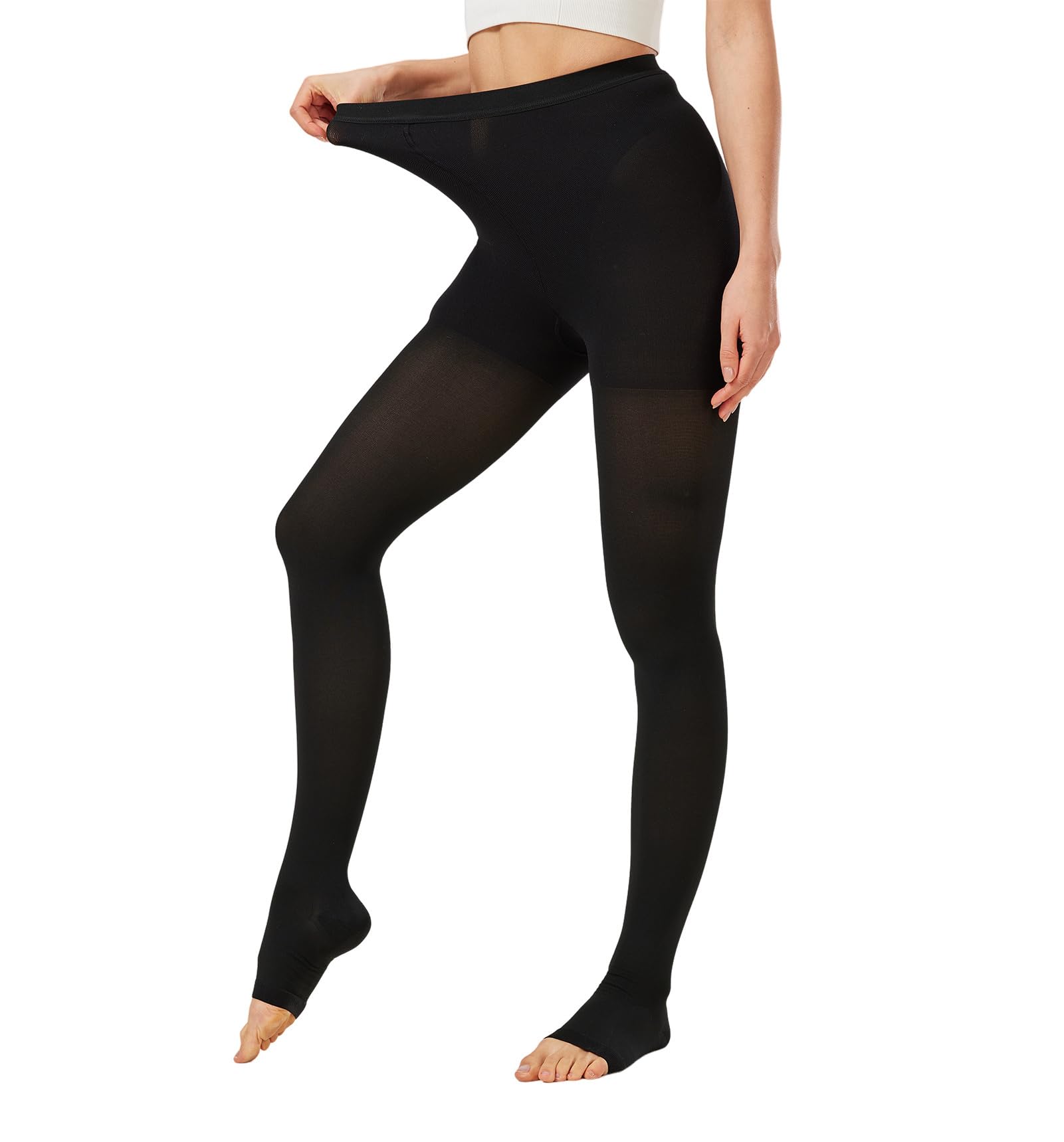 NURCOM 20-30 mmHg Compression Pantyhose for Women & Men, Open Toe Medical Compression Stockings, Waist High Opaque Compression Tights, Graduated Support for Varicose Veins, Edema, DVT, Post Surgery