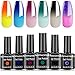 Senvenski Semi Permanent Vernis à Ongles Gel Température Changement de Couleur Blanc Noir Jaune Bleu Rouge Vert Violet Lavande Briller Caméléon Mood Shellac Cadeau Soak Off UV LED Art Kit (WB6-006)