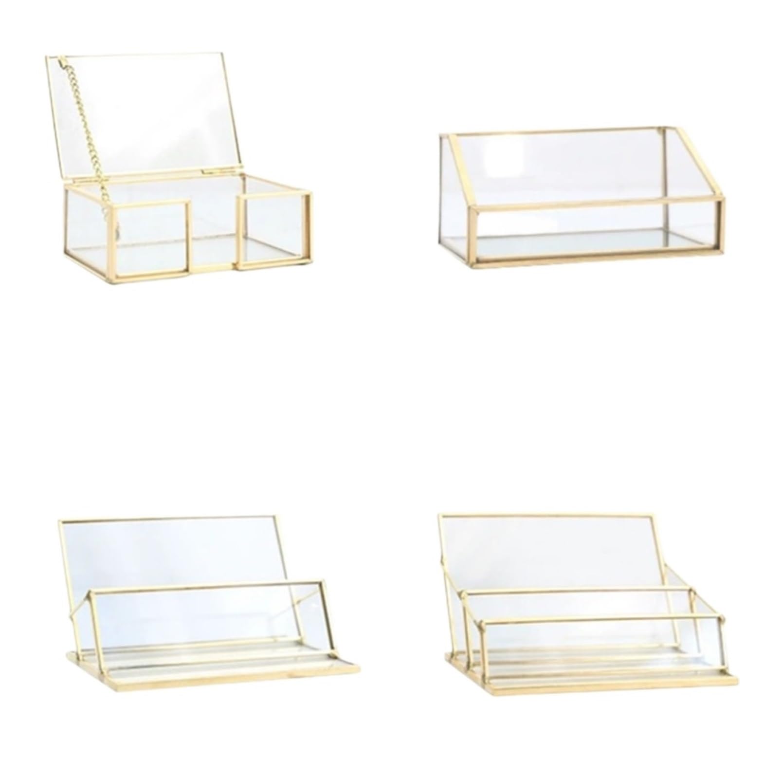 Lot de 2 supports pour cartes de visite en cuivre et verre (couleur 02)