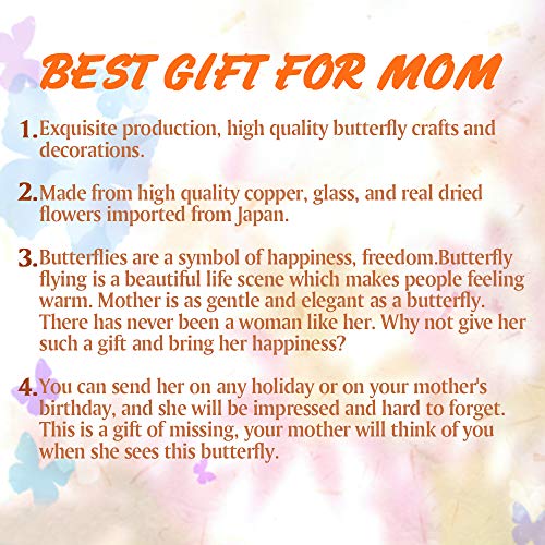 Butterfly Gifts for Mom Mother Real Flowers Wind Chimes Indoor Room Decor Unique Birthdays Gifts for Mom Christmas Butterfly Gift for Women Blue Flowers