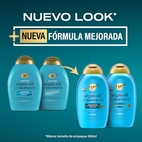 OGX Set Renewing + Argan Oil of Morocco Shampoo y Conditioner, set de champú y acondicionador con Aceite de argán, pack reparador para el cabello seco y dañado, tensioactivos sin sulfatos, 2x385 ml - imagen 2