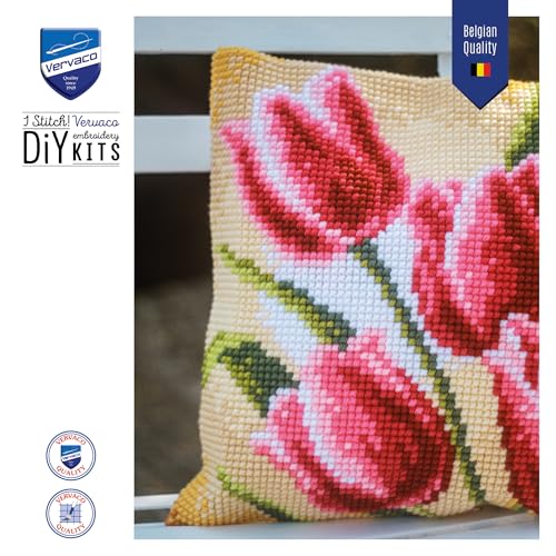 Broderie Point de Croix Coussin Kit Complet Tulipes pour Éviter le Stress