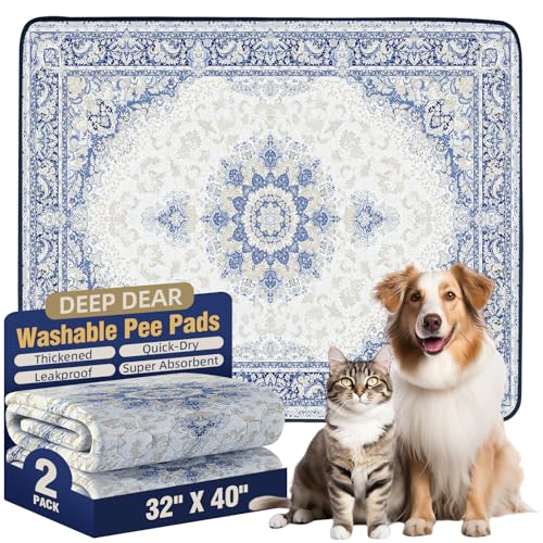 DEEP DEAR Washable Pee Pads for Dogs 40"x32" 2 Pack, Reusable Dog Pads Extra Large, Super Absorbent Puppy Pads XL, Waterproof & Leak-Proof Dog Pee Pads, Non-Slip Training Pads for Pet Housebreaking