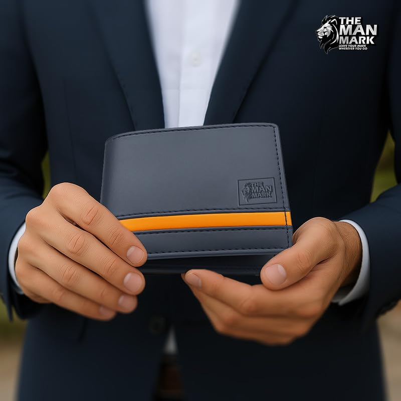 Image of Mens Wallets - Full Grain Original Leather RFID Wallet for Men, 9 Card Slots, 3 ID Windows, Stylish and Secure Card & Cash Holder (Large, Navy Blue)