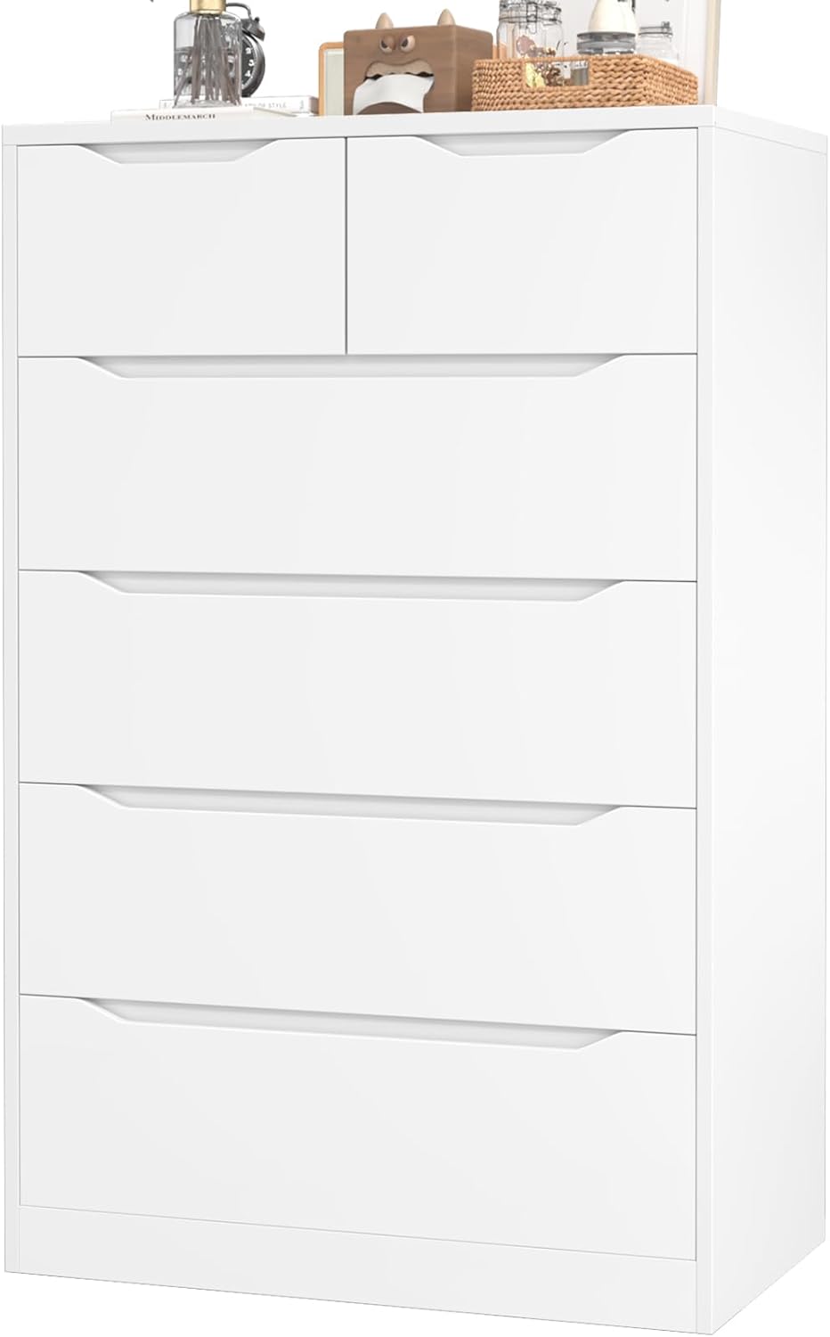 Greenvelly Tall White Dresser, 6 Drawer Dresser with 6 Large Drawers, Wood Dresser for Bedroom, Wooden Dressers & Chests of Drawers, White dresser with Smooth Metal Rail for Nursery, Family