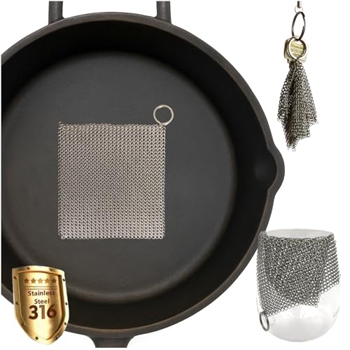 Image of Mesh Cast Iron Scrubber Fine Rings Welded Chainmail Scrubber for Cups, Skillet Cast Iron Cleaner (4 inchX4 inch)